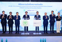 Dr Teerapon Tanomsakyut (centre, left) and Professor Xiaojun Zhang (centre, right) sign the Memorandum of Understanding